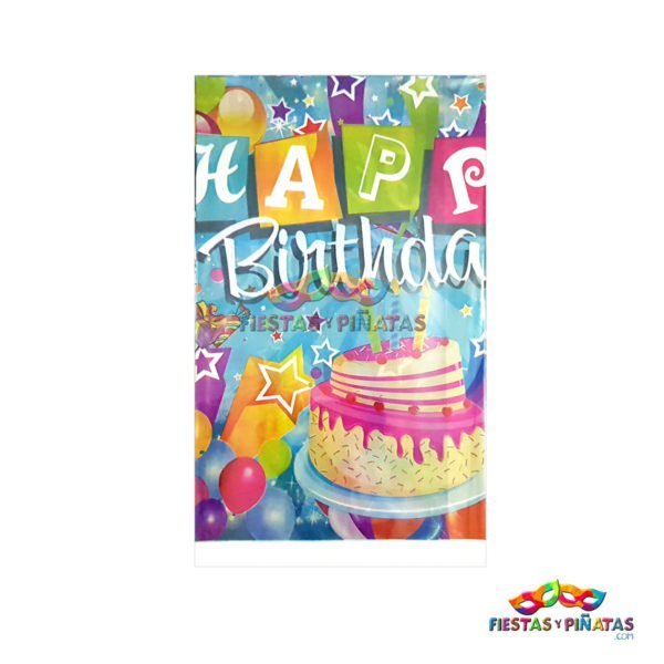 Mantel Happy Birthday para fiestas temáticas y piñatas en Bogotá