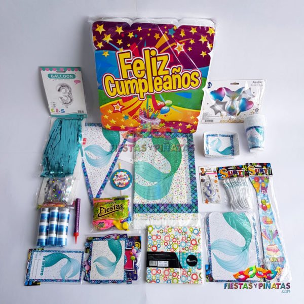kit cumpleaños de cola de sirena para niñas, decoración temática para fiesta cumpleaños cola de sirena