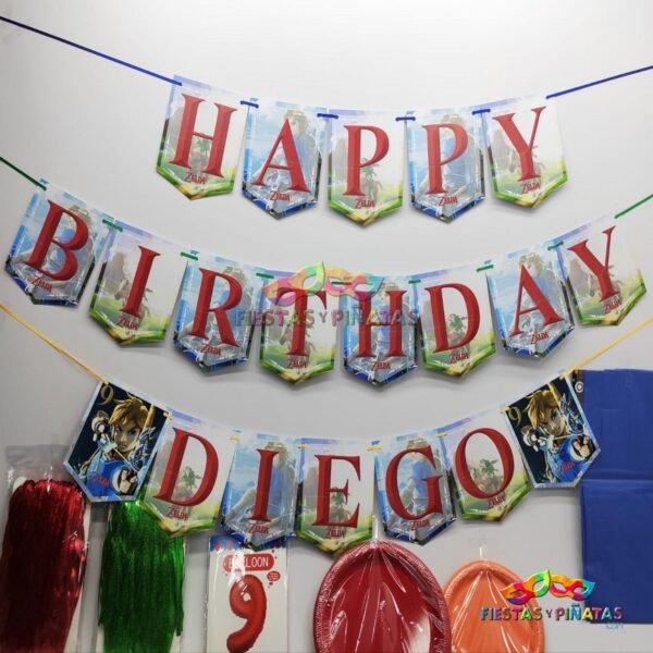 kit de decoración personalizado para fiestas infantiles| Decoración temática Zelda para cumpleaños infantil fiestas y piñatas Bogotá