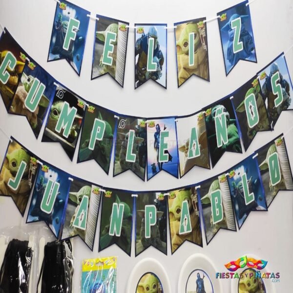 kit de decoración personalizado para fiestas infantiles| Decoración temática Baby yoda - grogu - mandaloriano para cumpleaños infantil fiestas y piñatas Bogotá
